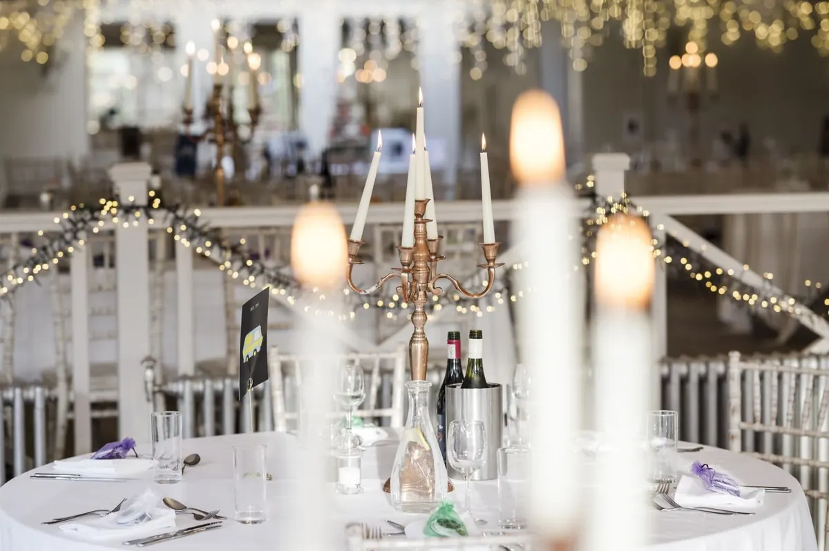 Candles and flowers on the reception tables