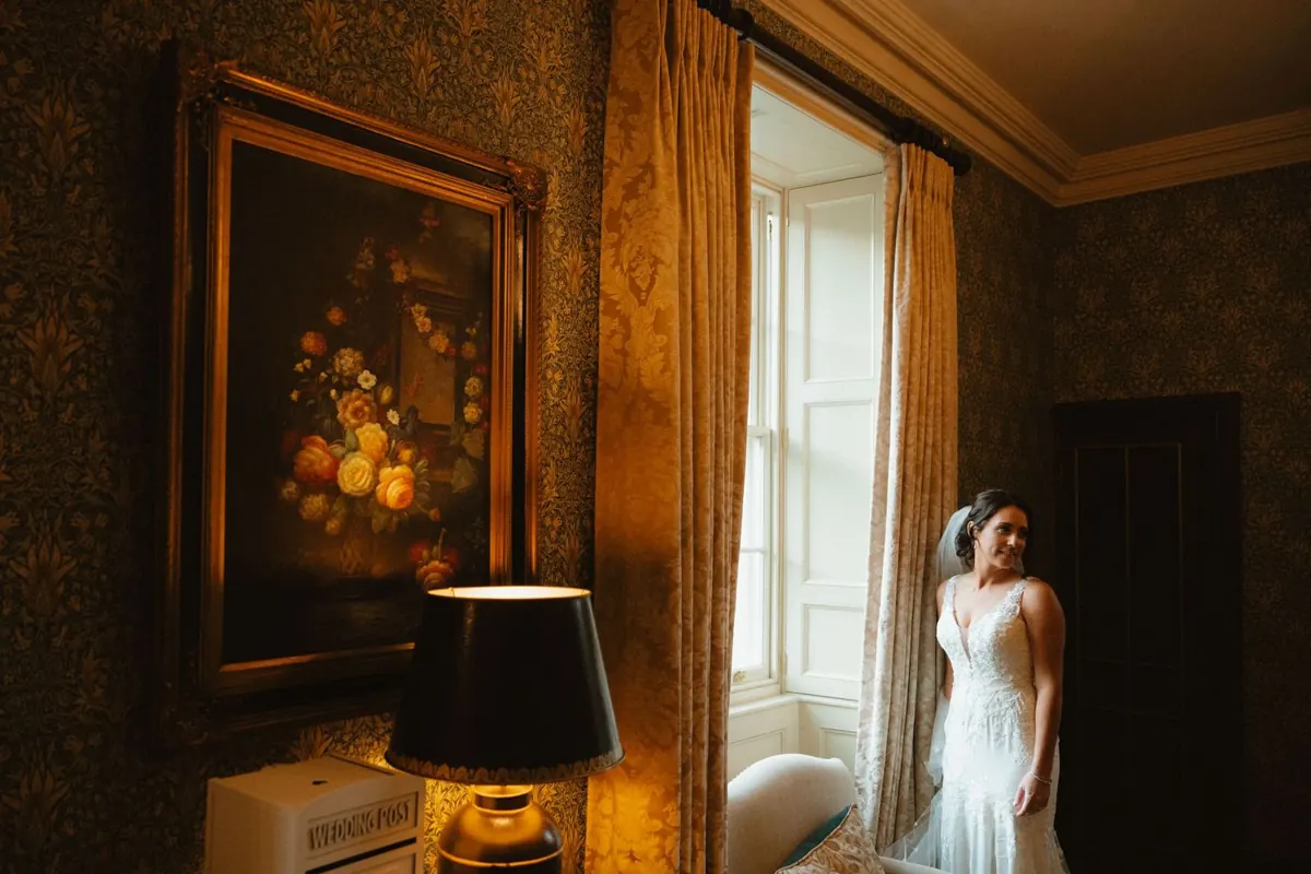 Cinematic bridal portrait session at Killeavy Castle