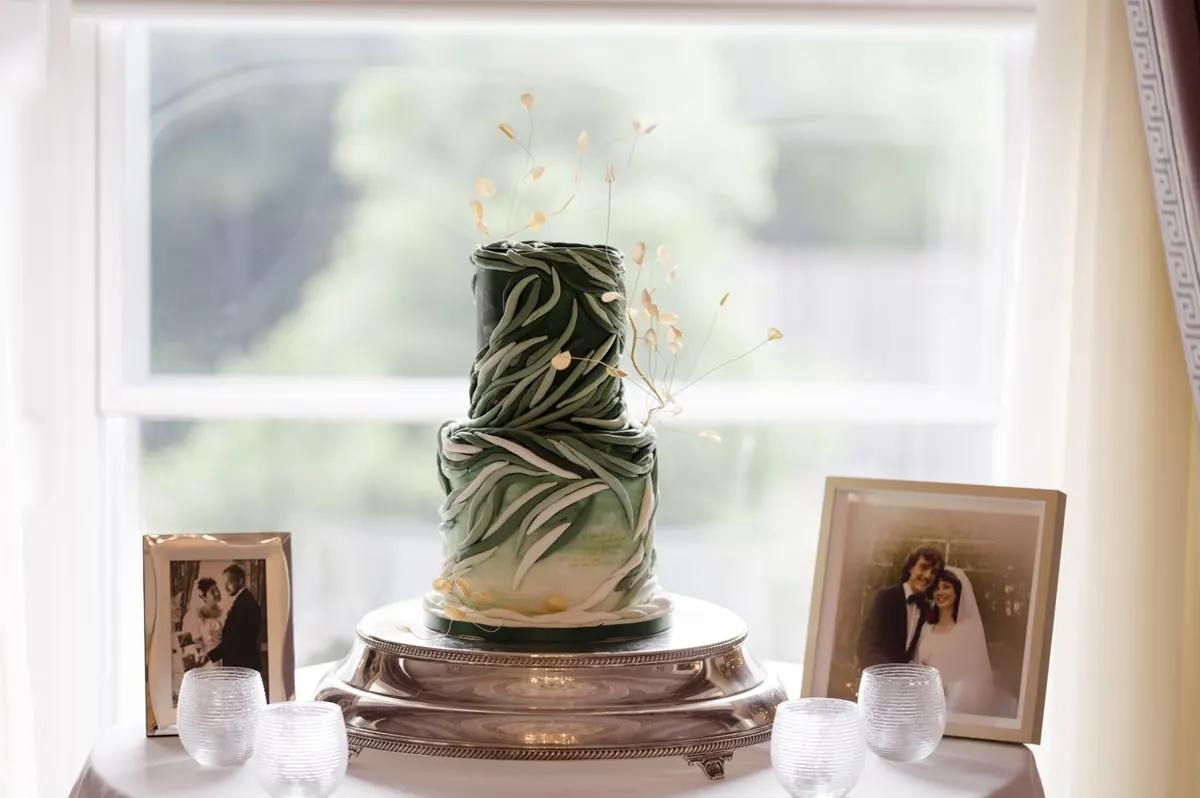 Carole and Stephen’s green wedding cake.