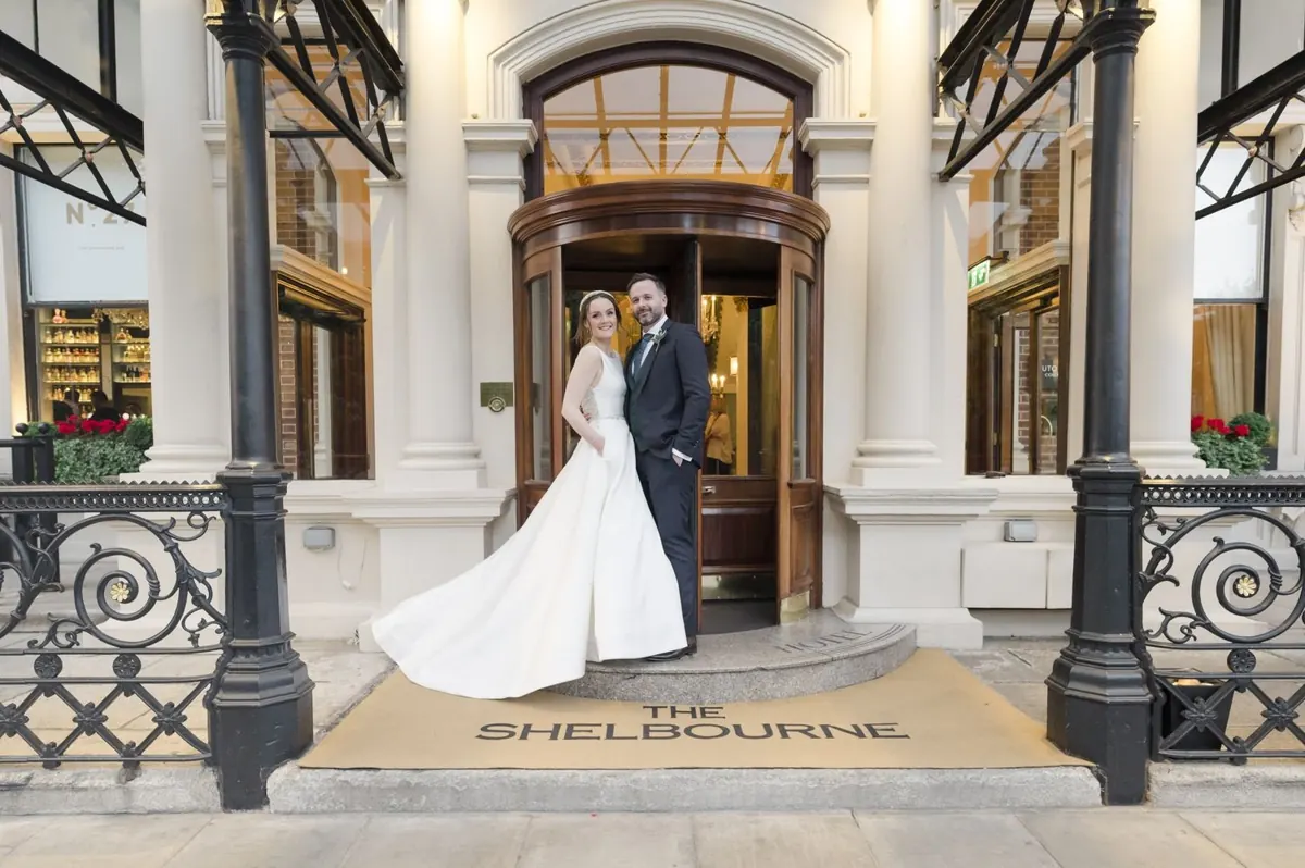 Carole and Stephen at the entrance to The Shelbourne in Dublin.