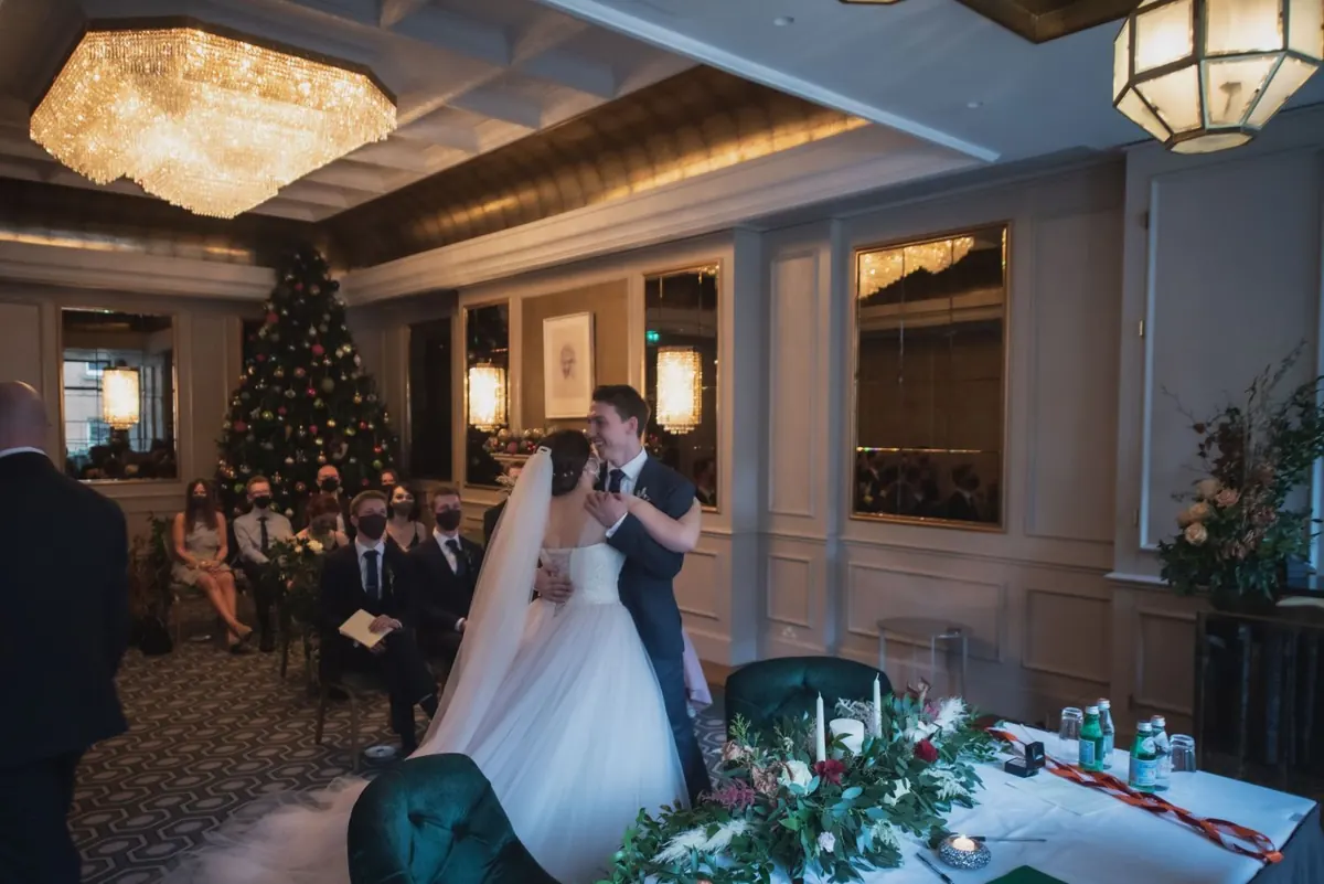 The bride entering the hotel ceremony room
