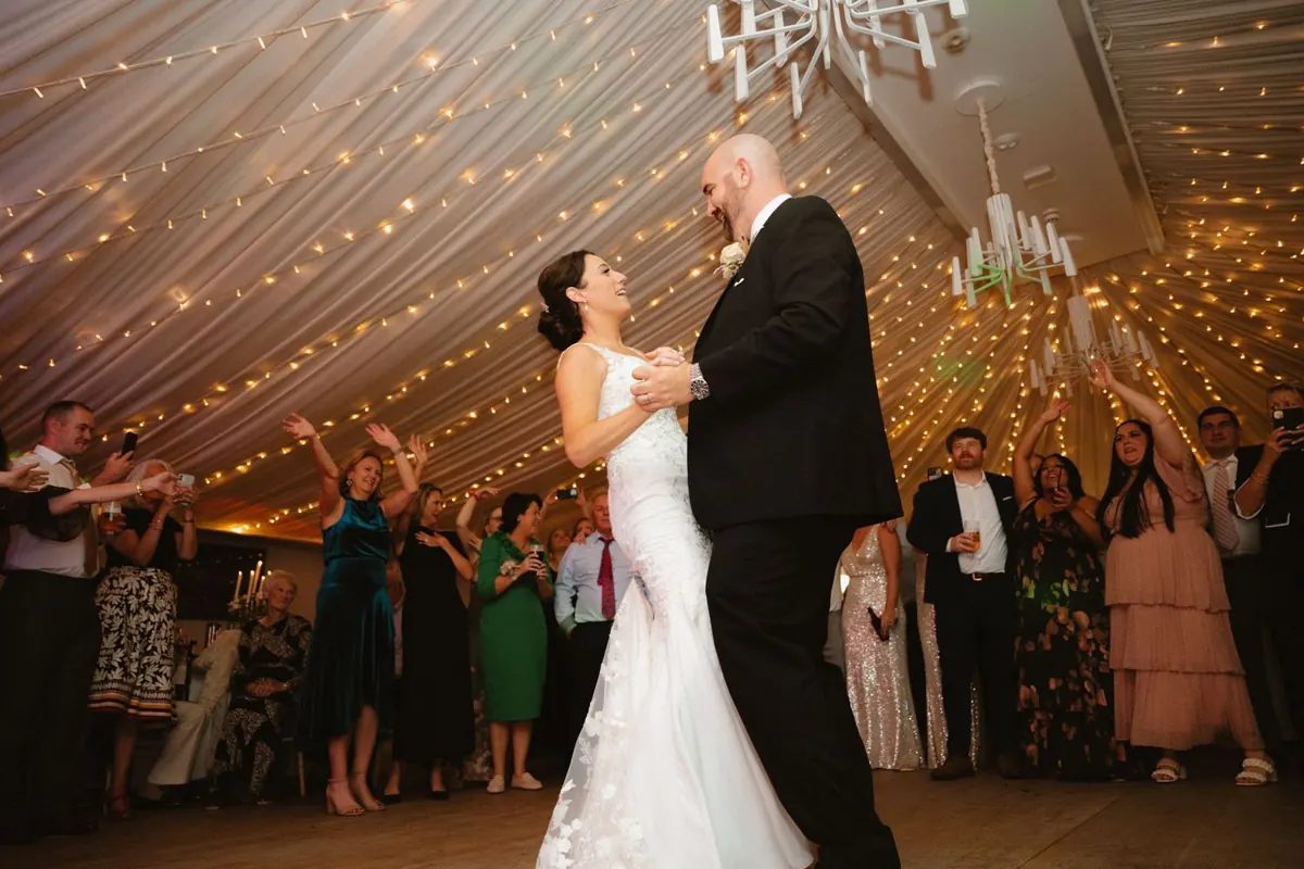 Evening wedding reception dancing at Killeavy Castle in Northern Ireland
