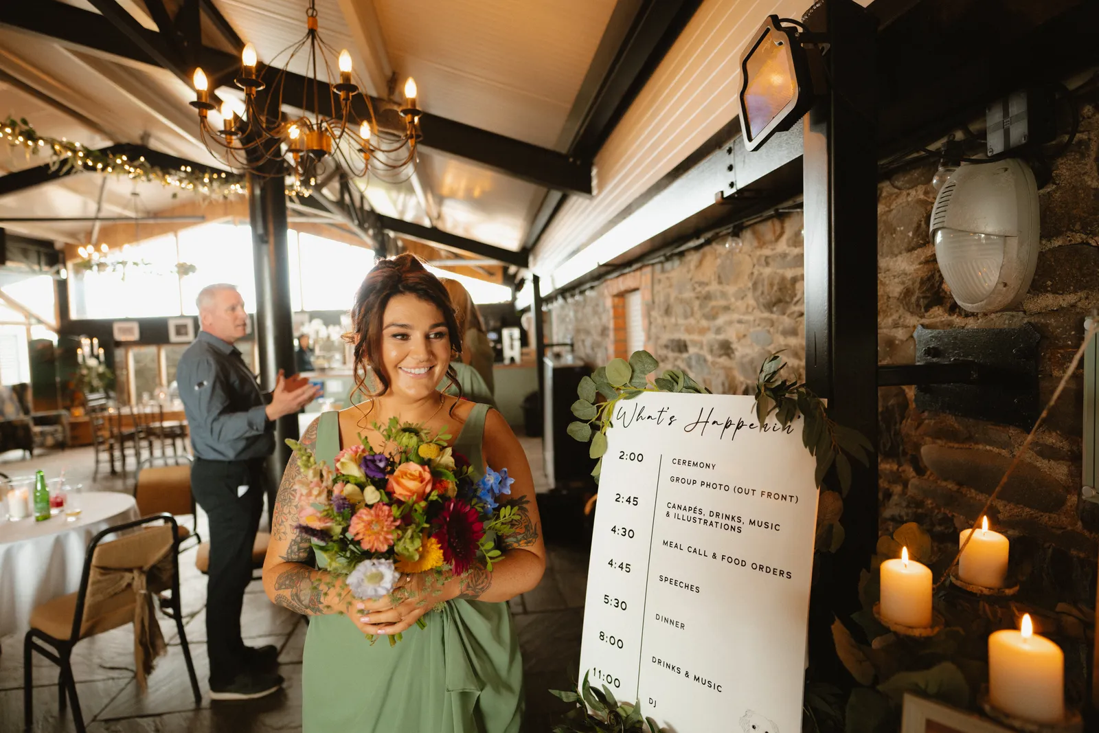 Aoife with her bouquet before the ceremony