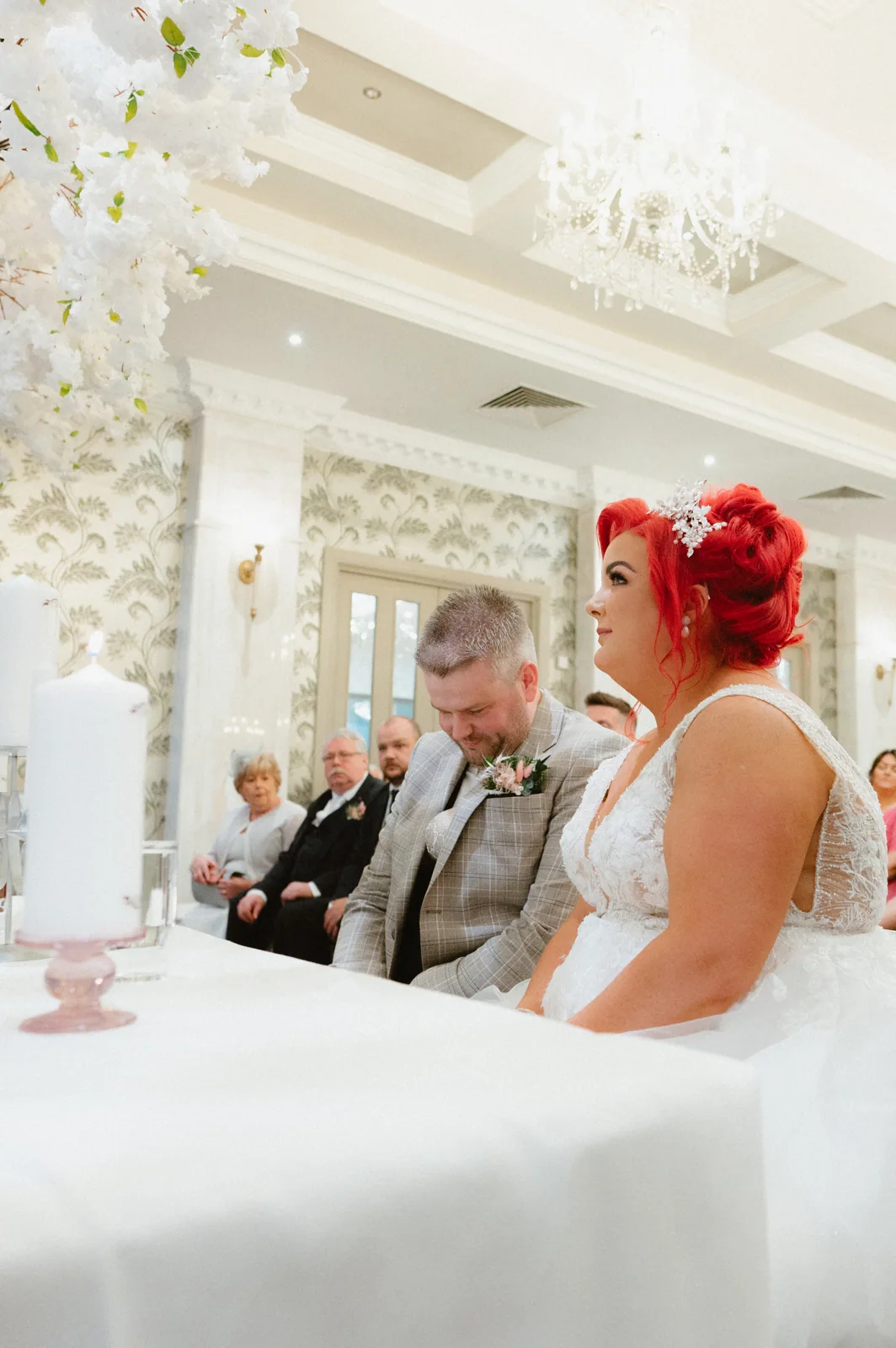 The couple during their indoor ceremony