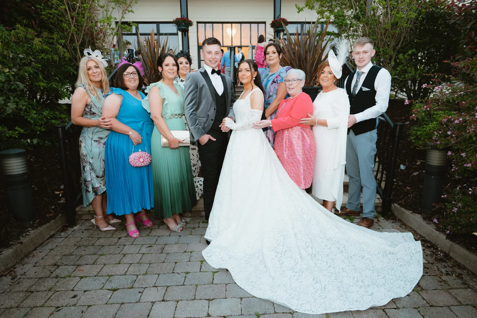 Guests grouped outside the reception building