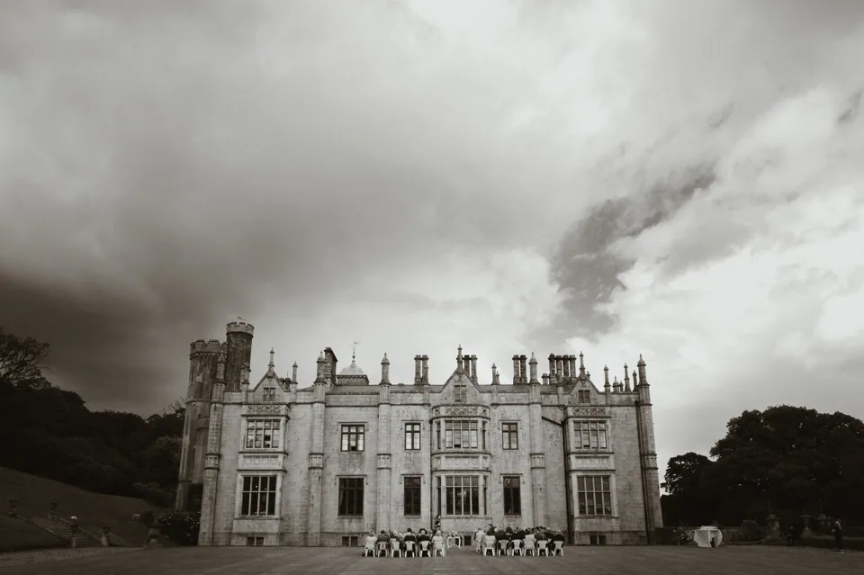 Narrow Water Castle beneath a clouded sky