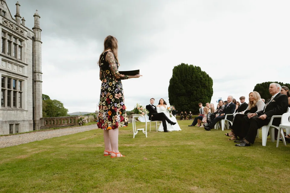 The outdoor ceremony beside Narrow Water Castle