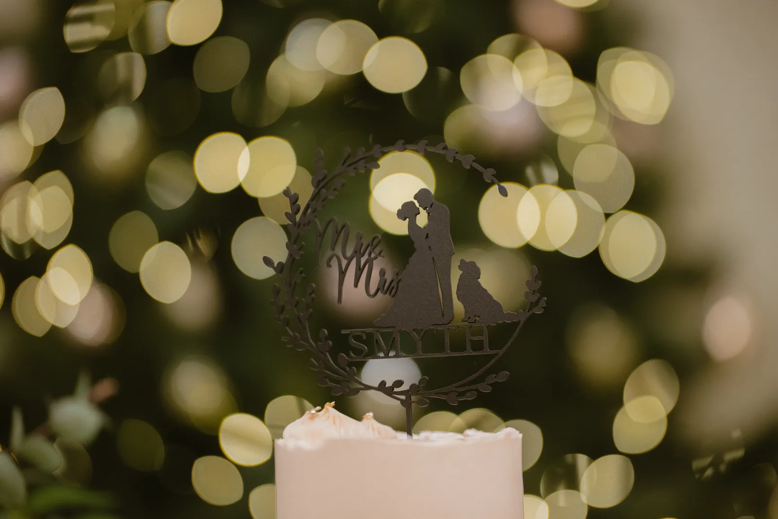 The wedding cake and topper
