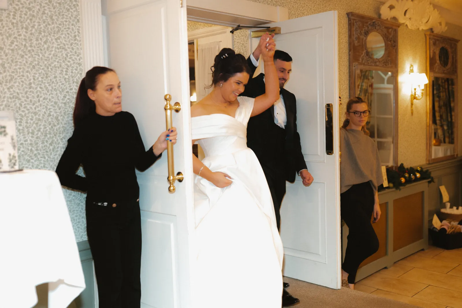 The couple enter the reception