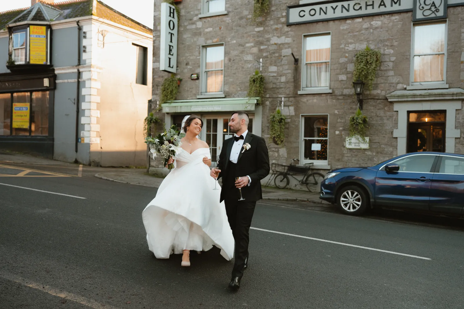 The couple walk outside Conyngham Arms