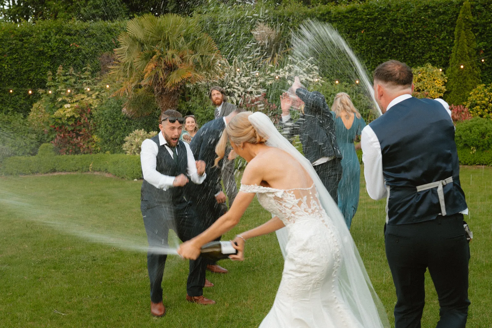 Sparkling drink sprayed during the garden photographs