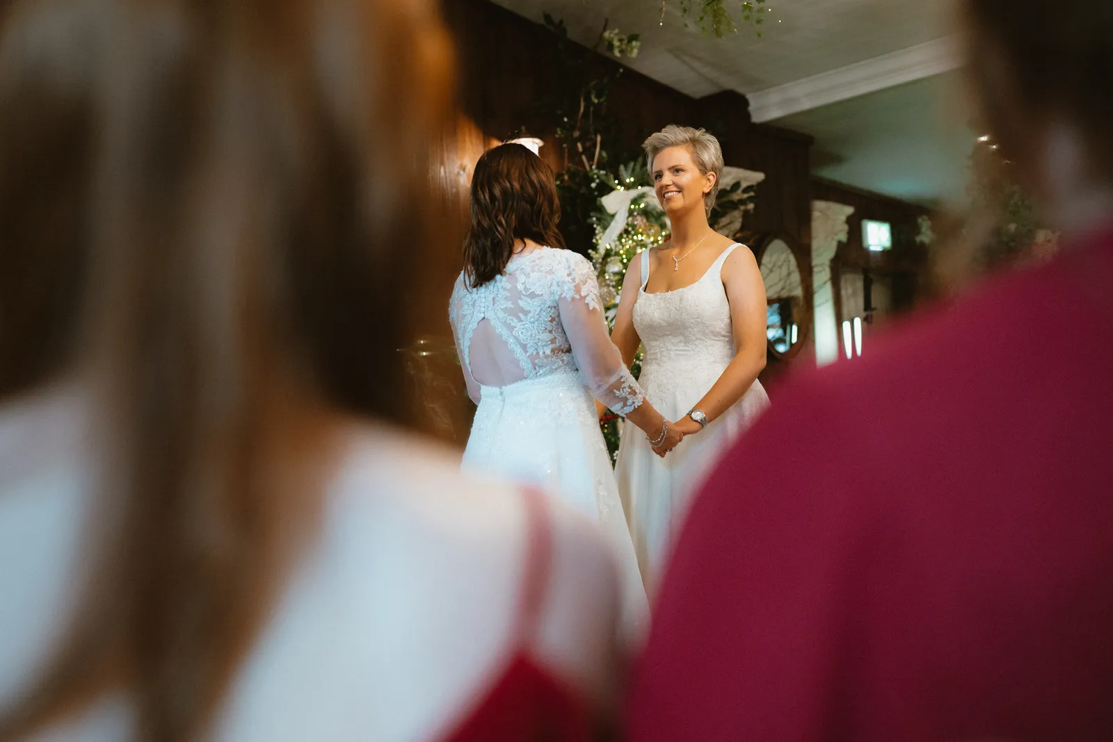 The couple face each other