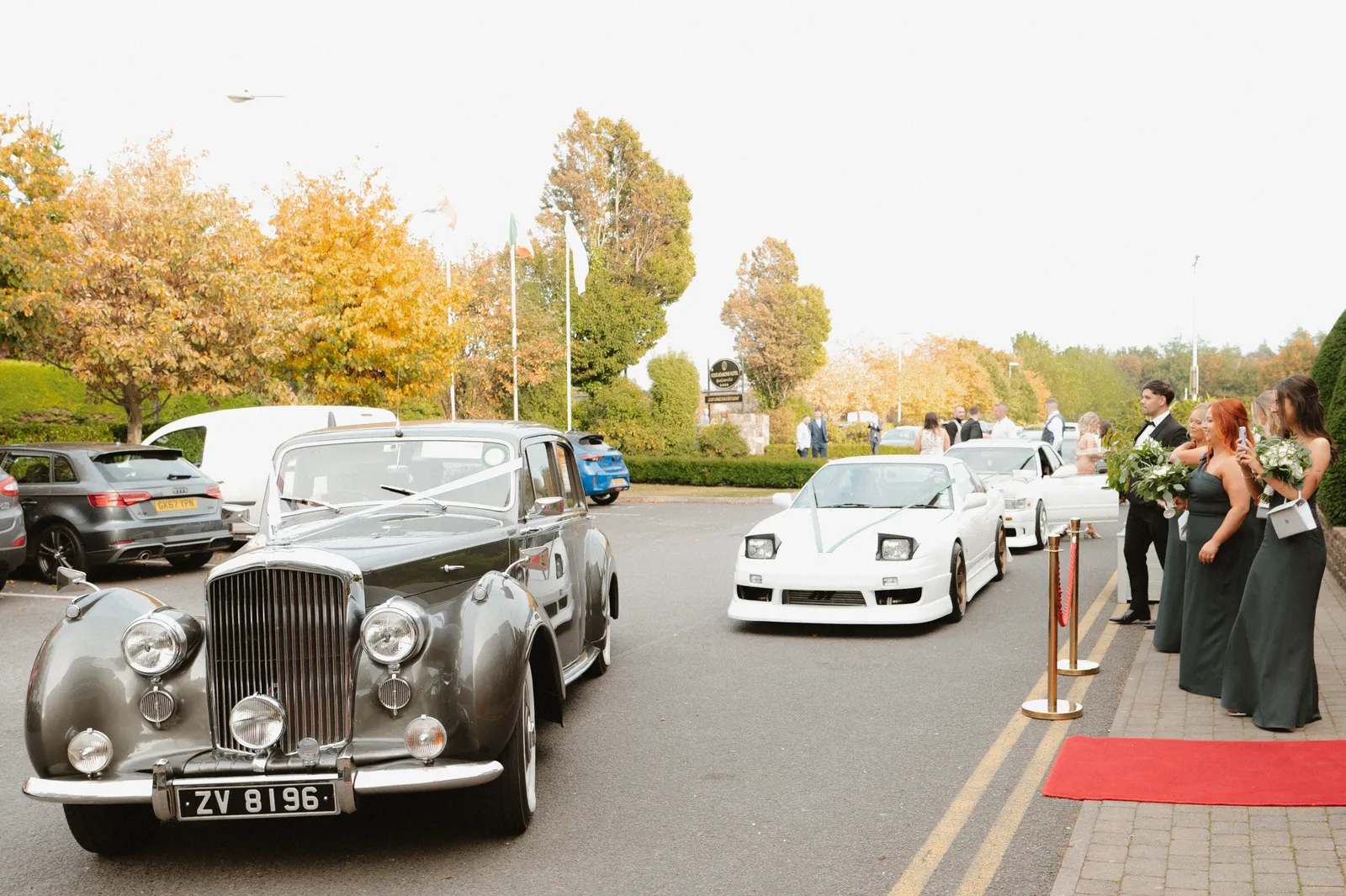 Wedding cars outside the hotel entrance