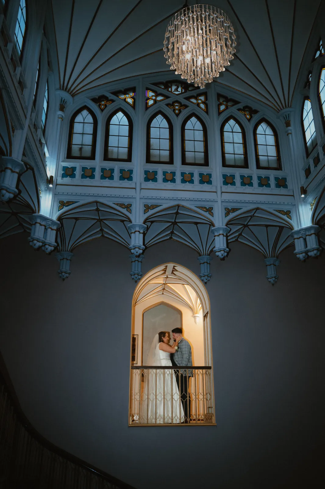 The couple beneath the ornate ceiling at Killymoon Castle.