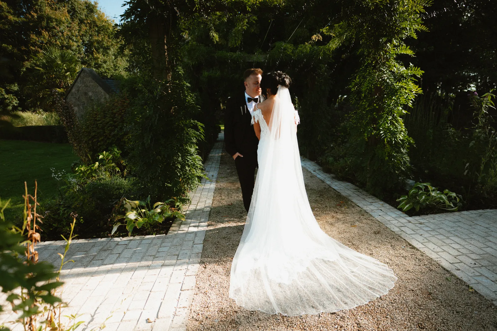 Nicola and Ciaran on a garden path