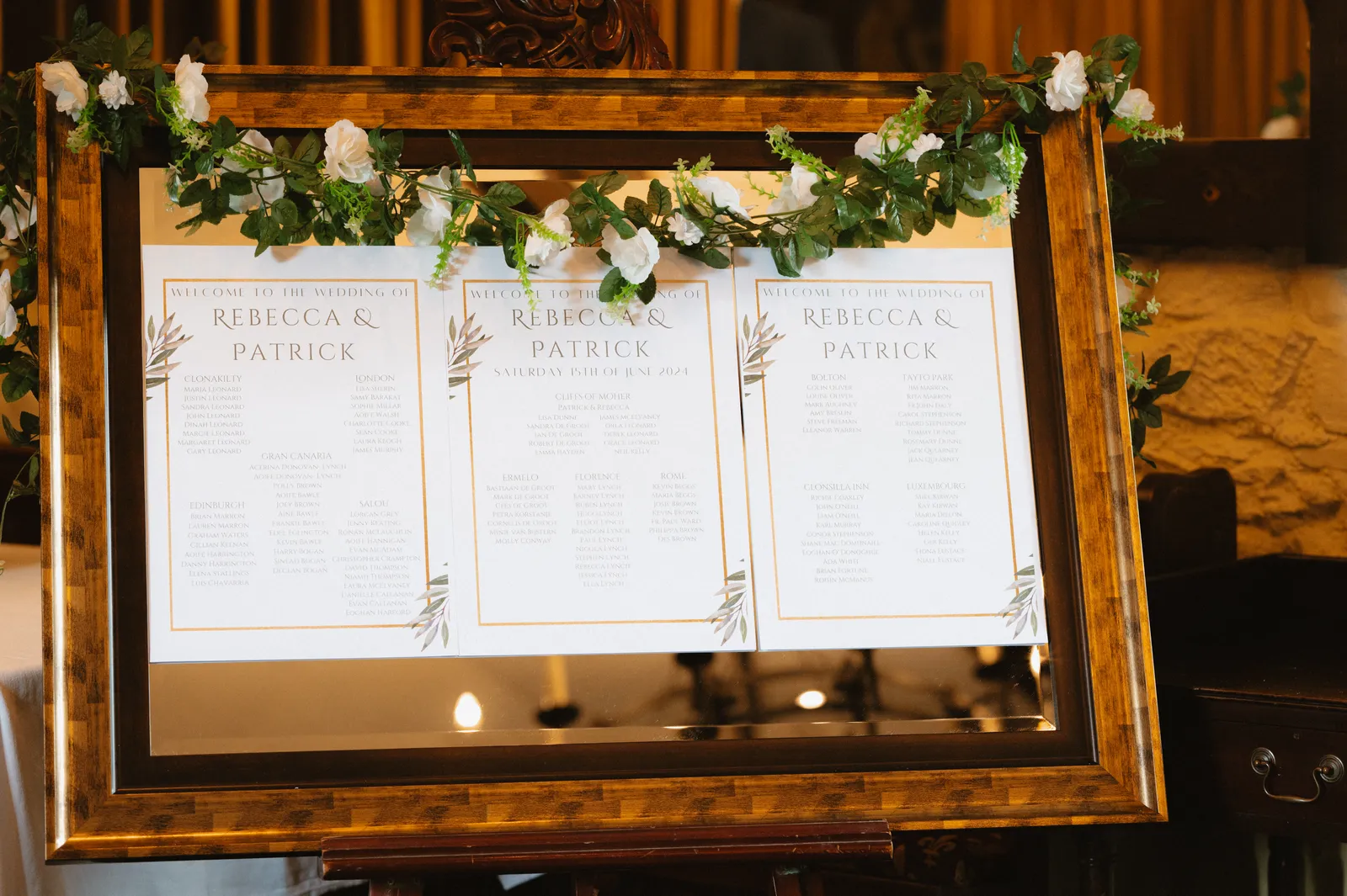 Framed wedding seating plan