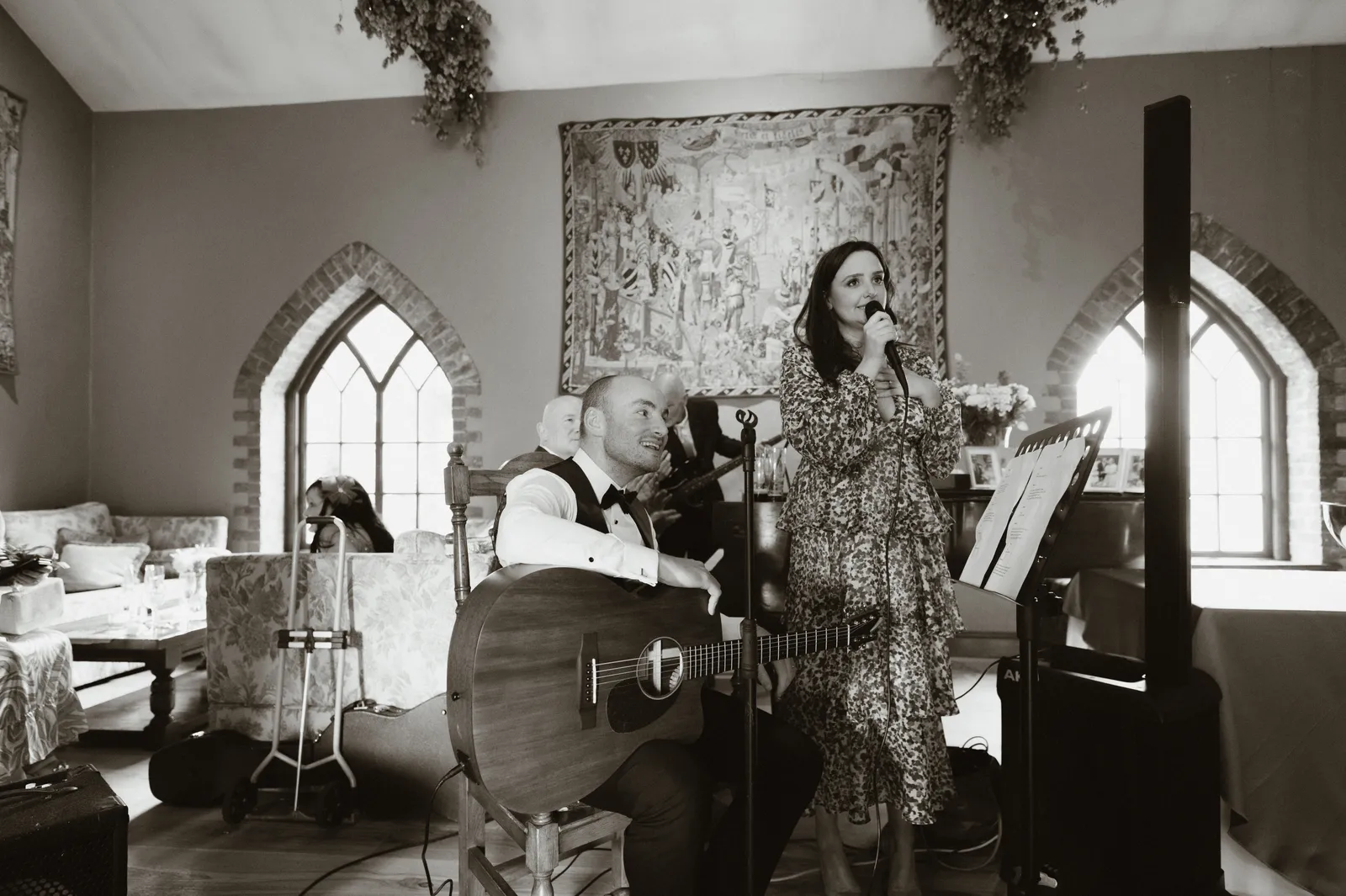 A guest speaking in the reception room
