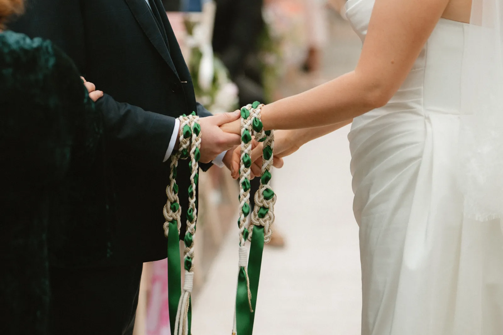 Close view of Roslyn and Jack’s handfasting cords