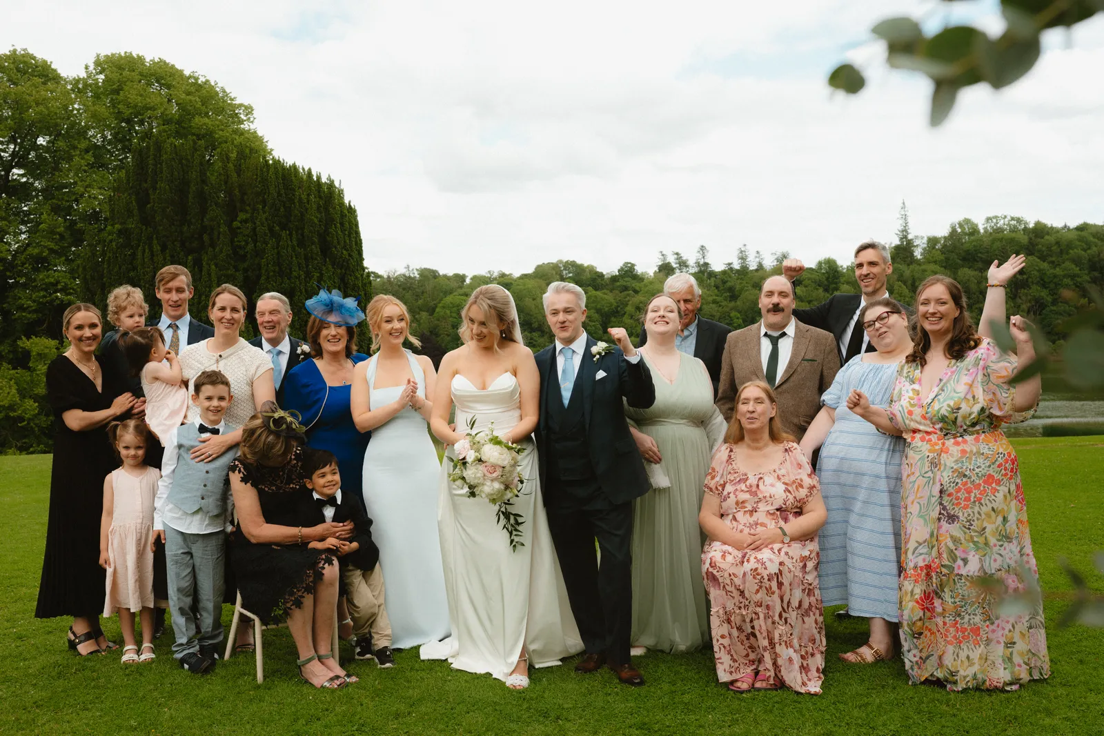 A large group gathered on the lawn