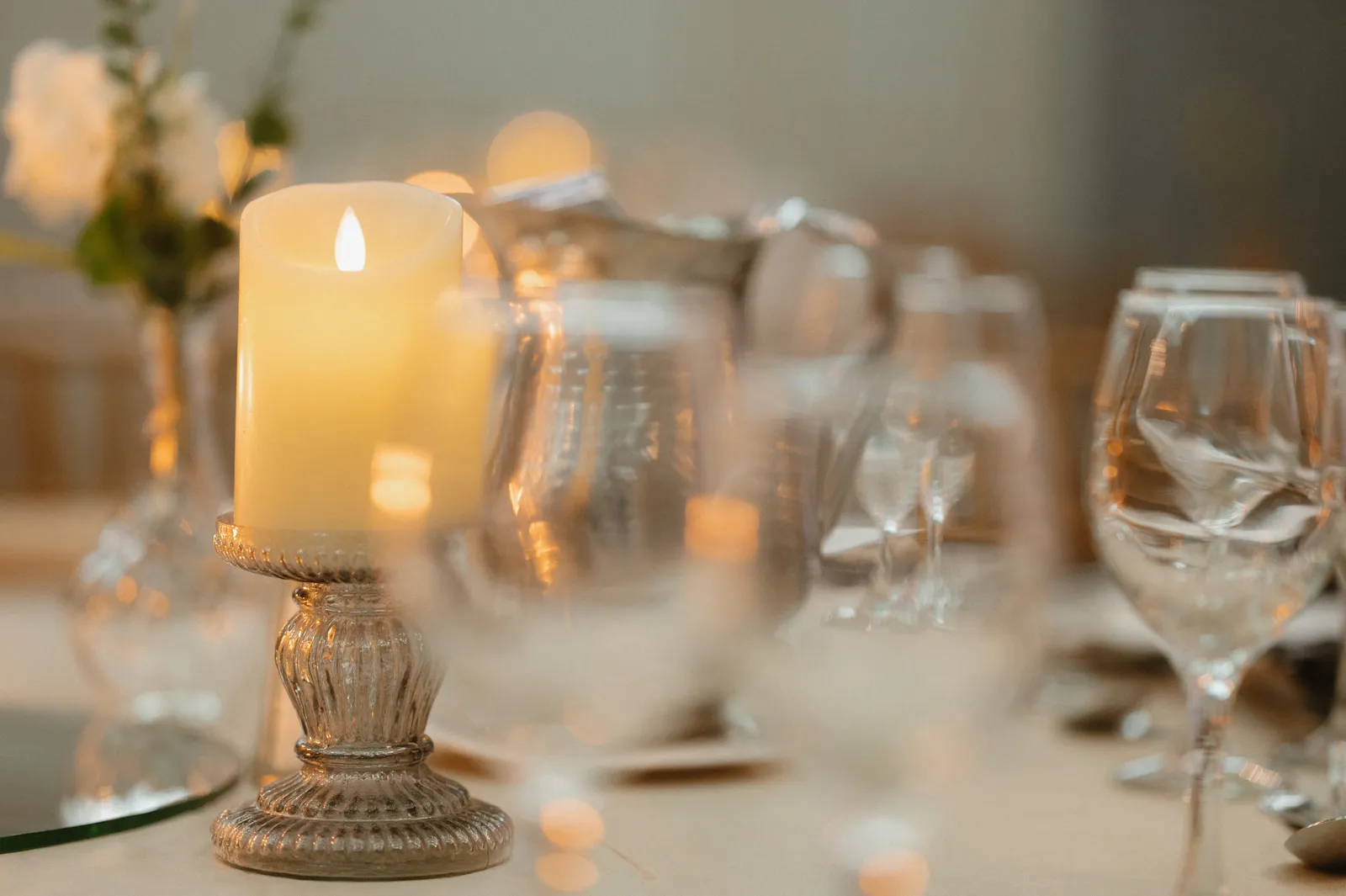 Reception glassware and candlelight
