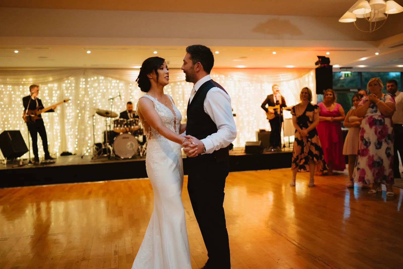 The couple share a dance